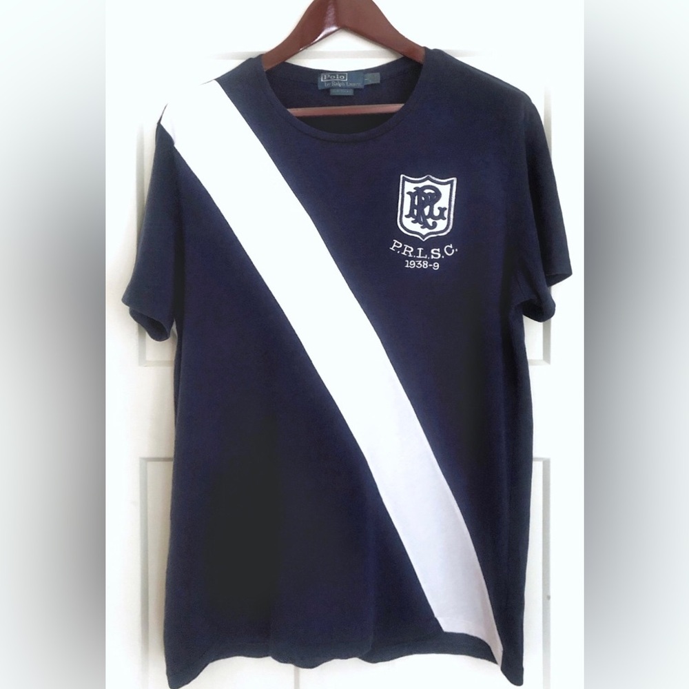 NWOT RARE Polo Ralph Lauren PRLSC Sash T-Shirt Navy Custom Fit Large
